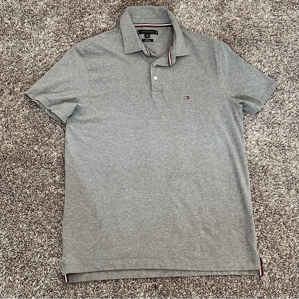 Tommy hilfiger Men’s Slim Fit Gray Polo Shirt Short Sleeve Size Medium